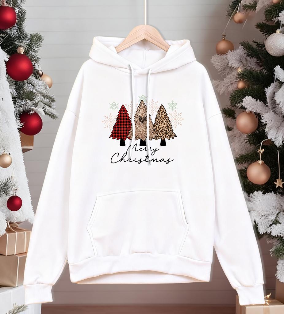Merry Christmas Leopard Plaid Trees Printing Hoody Men All-Match Autumn Sportswear Casual Fleece Unisex Hoodies Loose Streetwear