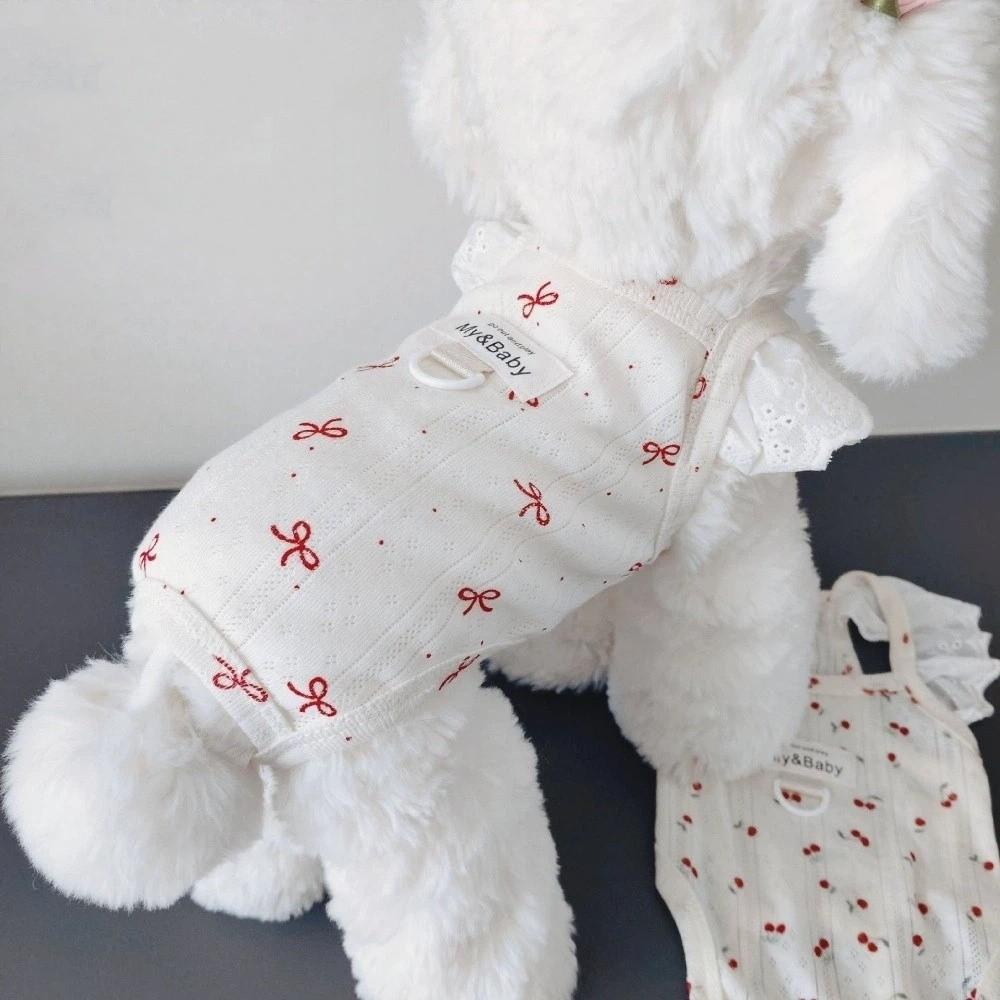 Bow Print Dog Pajamas Breathable Flying Sleeve Wrap Belly Suit Full Belly Protection Comfortable Dog T-Shirt Outdoor Activities