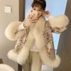 Women's Chinese-style Long Imitation Fox Fur Coat with Satin and Beaded Cape  Winter