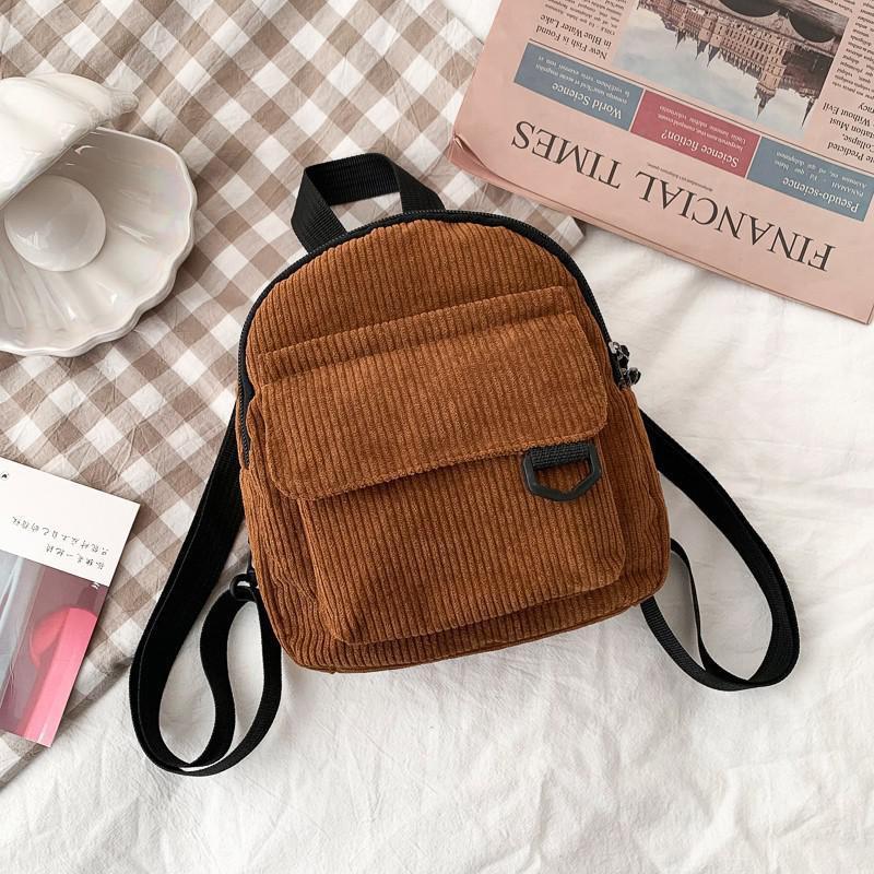 Fashion Women Mini Backpack Solid Color Corduroy Small Backpacks Simple Casual Student Bookbags Traveling Backpacks