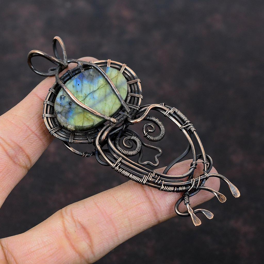 Mystic Fire Labradorite Pendant Copper Wire Wrapped Pendant Handmade Pendant Wire Wrapped Jewelry Gemstone Pendant For Gift Copper Jewelry