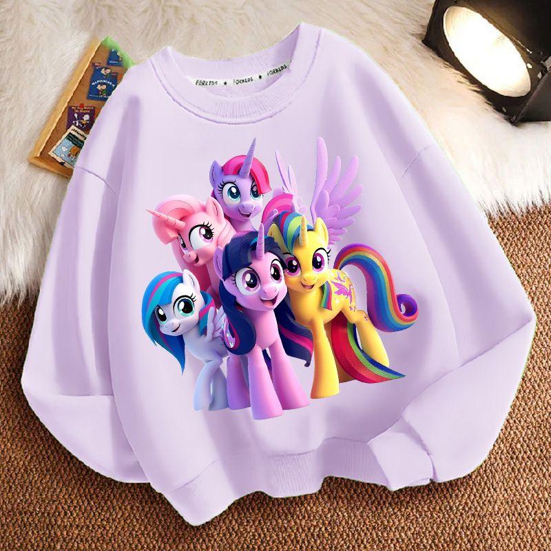 Милое худи с круглым вырезом и принтом маленькой лошадки для детей, повседневный топ с длинным рукавом для мальчиков и девочек на весну и осень