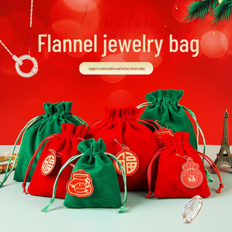 Christmas Flannel Gift Bag: Red Drawstring Bag for Candy, Peace Fruit, and Wedding Favors