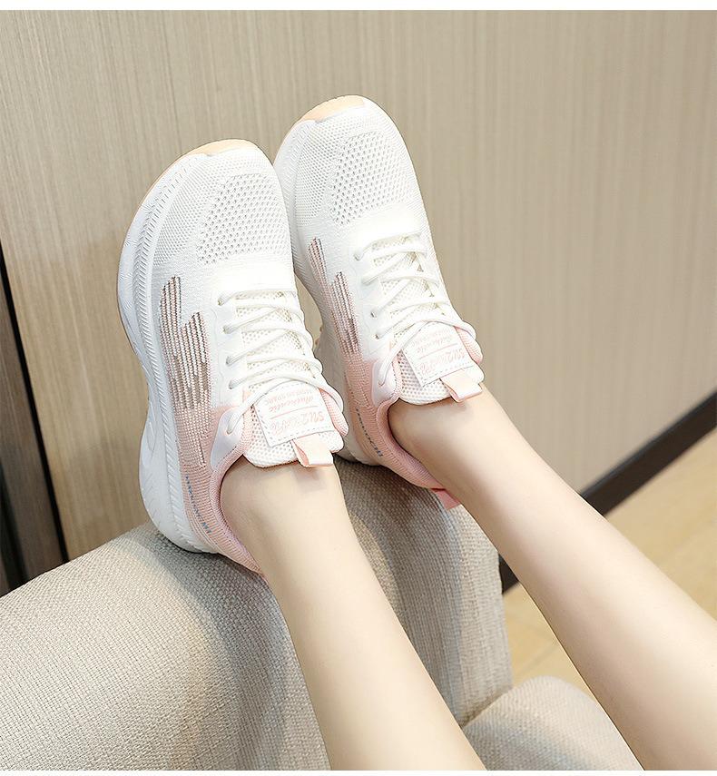 Женские кроссовки Flyknit на толстой подошве, Осень 2026 - Увеличивающие рост, Повседневная белая спортивная обувь