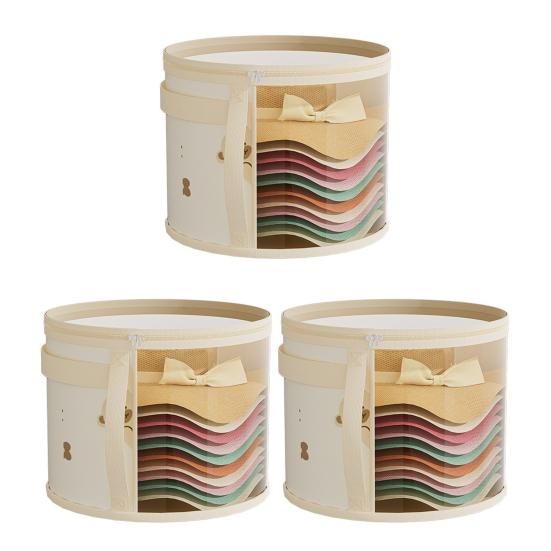 Hat Storage Bucket Large Capacity Zipper Closure Transparent Foldable Round Brim Hat Storage