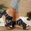 Women's Fashion Denim Wedge Heel Sandals Peep Toe Chunky Platform Sandals for Woman Summer 2025 Thick Bottom Non Slip Slippers