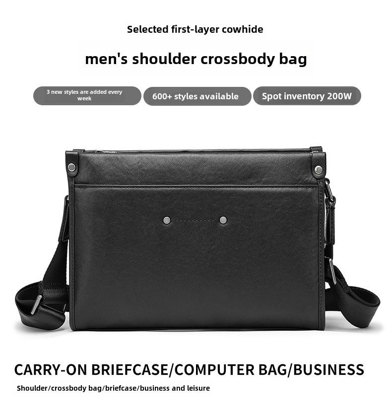 Men's Genuine Leather Trendy Waterproof Shoulder Bag - Large Capacity and Casual Style
