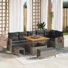 9-Piece Garden Sofa Set with Gray Cushions In Poly Rattan Acacia, Garden Dining Set 3 3363188