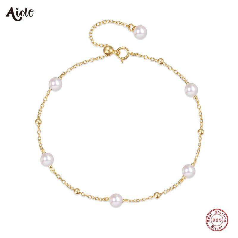 Aide 925 Silver Beaded Pearl Adjustable Versatile Bracelet For Women Gold Ins Bracelet Fine Jewelry Party Gift