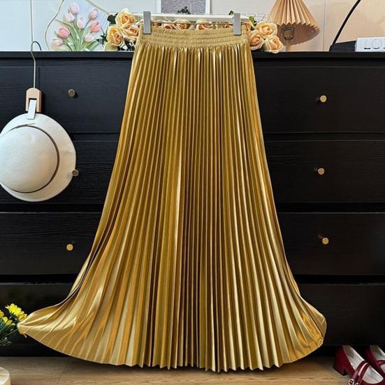 Юбка макси с высокой талией, глянцевая длинная юбка, однотонная, плиссированный дизайн, большой подол, юбка для танцев, для работы, отдыха, повседневной носки