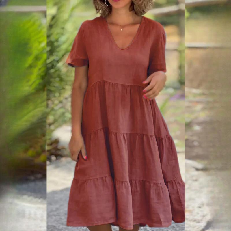GMXIA Женская мода, лето, весна, свежие и милые однотонные принты, с коротким рукавом, v-образным вырезом, большие свободные повседневные платья