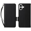 For iPhone 16 Case with Wrist Strap Litchi Texture PU Leather Wallet Phone Cover