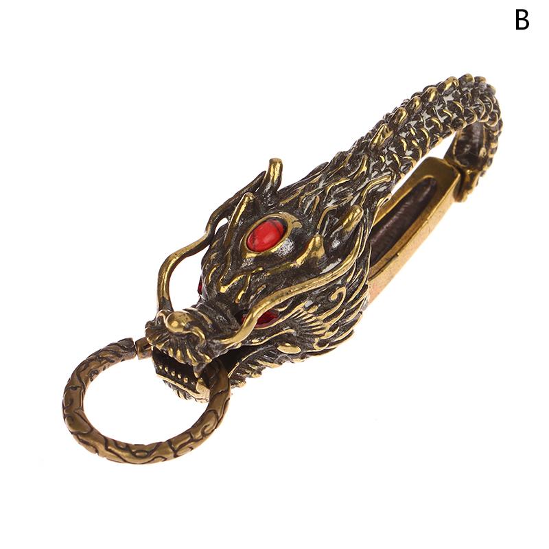Брелки из чистой латуни с красными глазами и головой дракона, брелок с изображением дракона зодиака, винтажный мужской брелок с пряжкой на талии, автомобильный брелок, кулон, подарки, ремесла