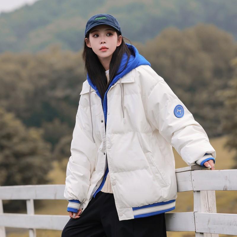 Unisex Thick Winter Down Jacket White Duck Ins Style Hooded Casual Outerwear Teens
