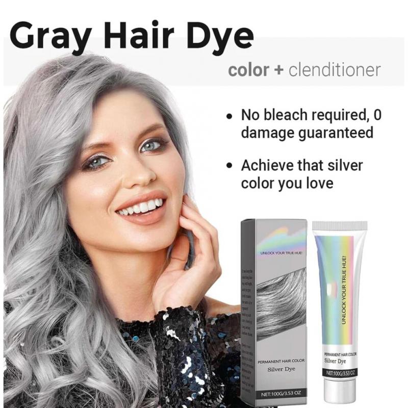 2-in-1 Silver Hair Color with Essence Extract, Color – Silvery-grey, Metallic Shade for Shiny Hair, 100g, 1pc