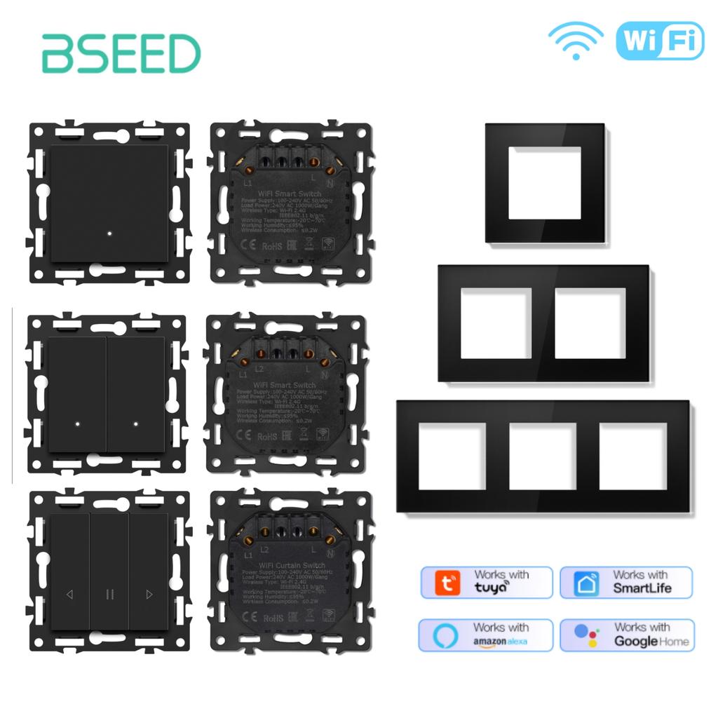 Модули переключателей BSEED WIFI Click Switch, детали для умных выключателей света, белая стеклянная рамка, комбинированные настенные розетки для самостоятельной сборки, USB-зарядный ключ, серия E.