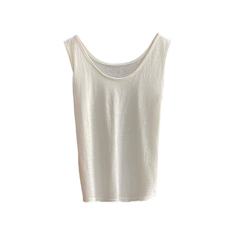 Женская желтая хлопково-льняная майка: Летний жилет без рукавов 2025, облегающий базовый топ свободного кроя