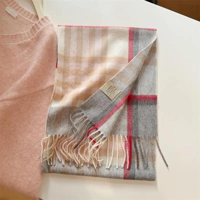 High Quality 100% Wool Scarf Men Female Fashion Classic Soft Cashmere Muffler Women Warm Thermal Shawl Outside Autumn Winter Men