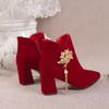 Red Wedding Bridal Shoes Women's Boots Stylish Pointed Toe High Heel Ankle Boots Female Elegant Dress Banquet Shoes