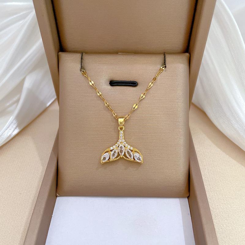 Пустой Циркон Хвост Рыбы Свет Роскошный Темперамент Великолепный Полностью Алмазный Ожерелье Женский Универсальный Цепочка на Ключицы Титановая Сталь Цепочка