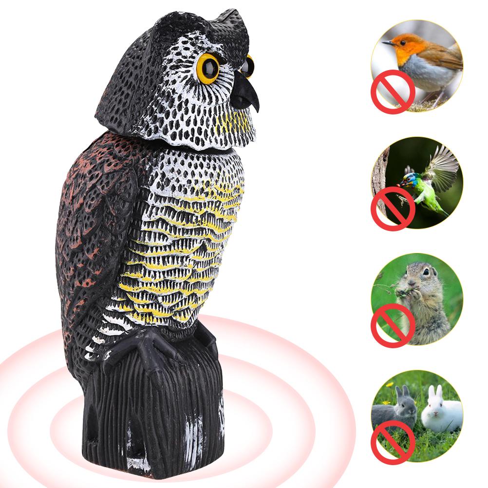 Horned Owl Decoy and 360 Degrees Rotating Head Owl Statue To Scare Birds Away for Patio Yard Garden