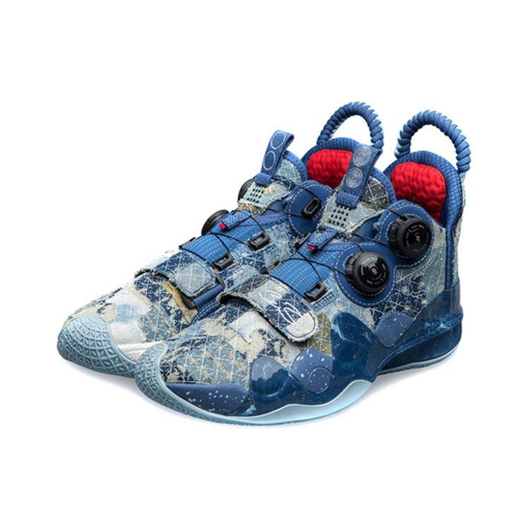 Li Ning WOW 8 Амортизация Moment Скользкая Устойчивая к истиранию Средняя высота Баскетбольные кроссовки для выступлений Мужские Черно-синие ABEP001-6