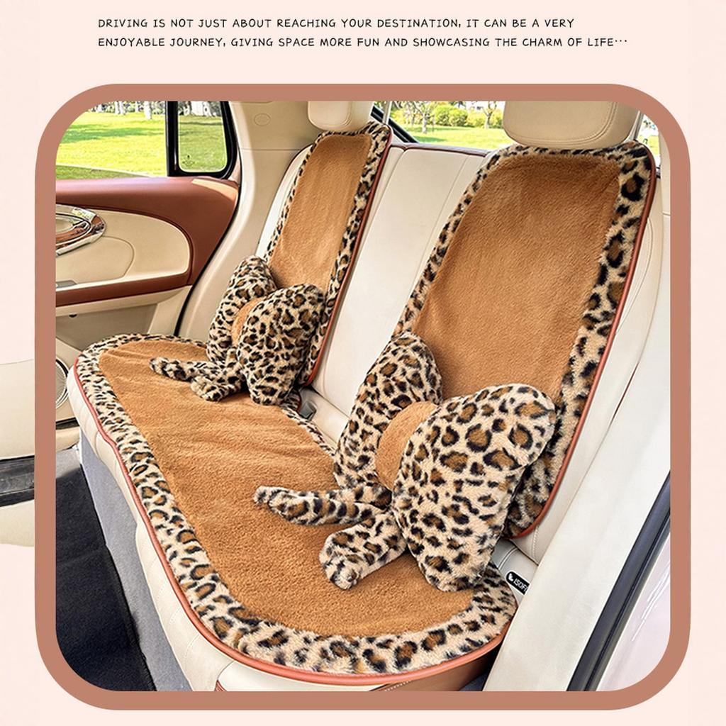 Bow Leopard Print Car Headrest Comfortable Breathable Car Seat Decoration Black Flower Plush Seat Cushion Cushion Back