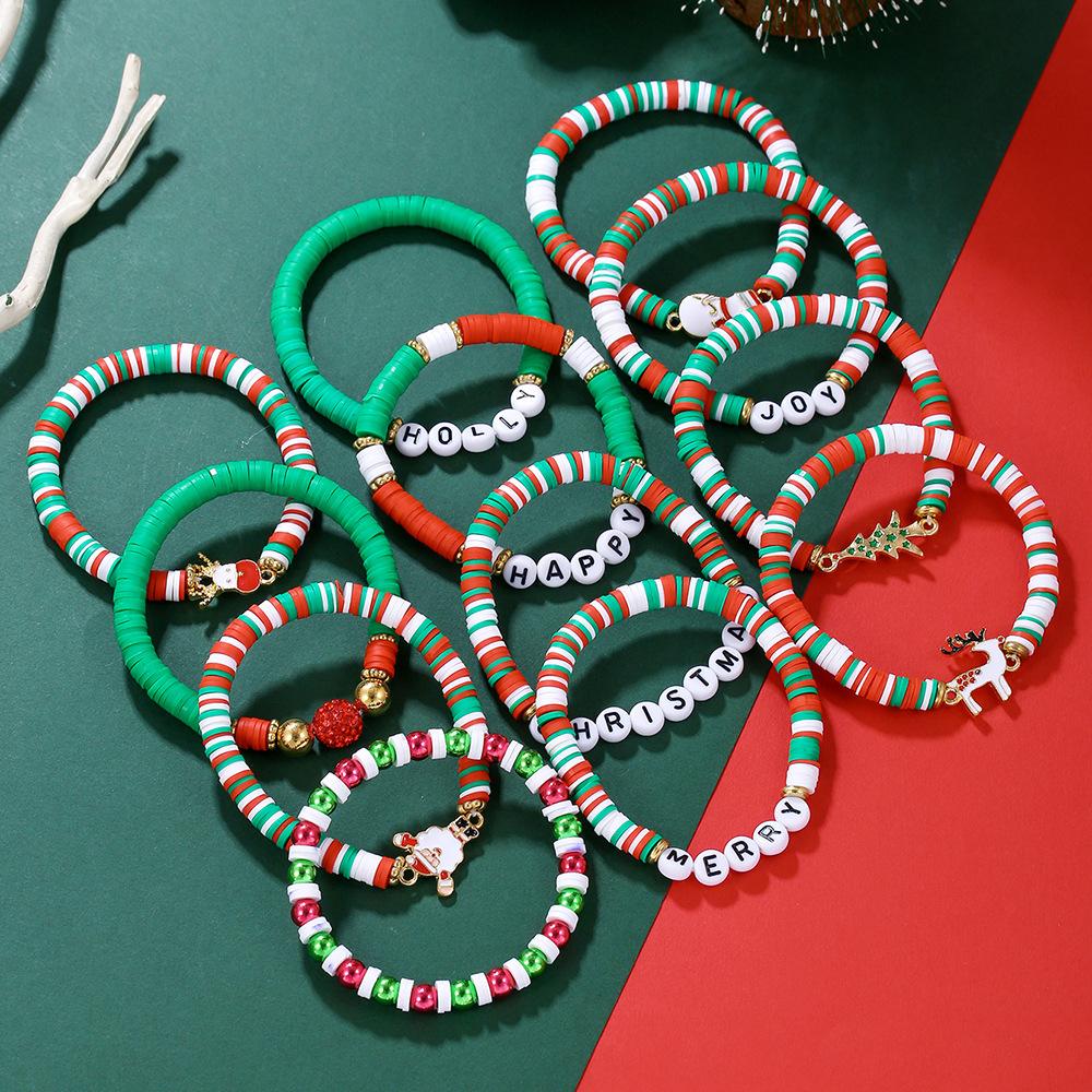 Christmas bracelet 11 combination set, soft pottery bead string mixed and matched Christmas alloy accessories bracelet bracelet bracelet jewelry