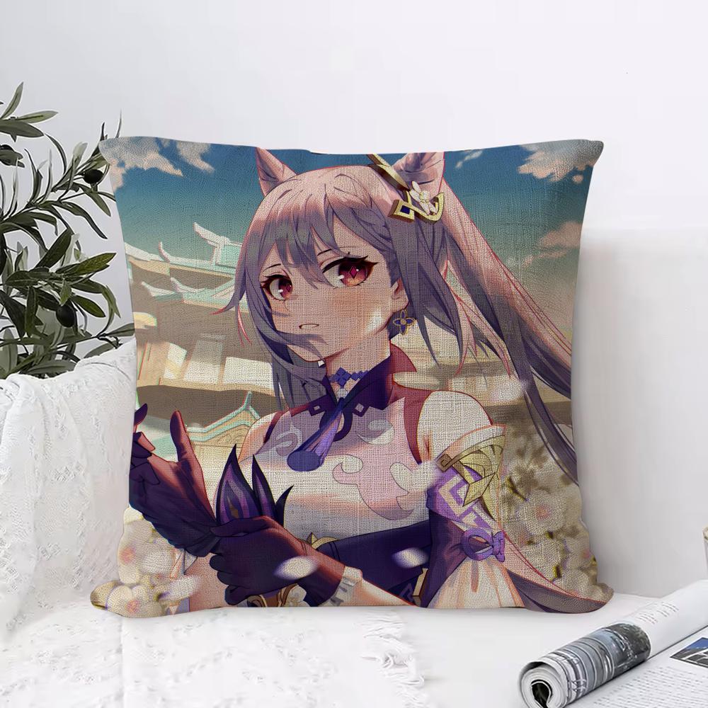 Genshin Impact Keqing Cushion Cover Eco Linen Pillow Case DoubleSided Print Breathable Durable Zipper Home Decor Gift