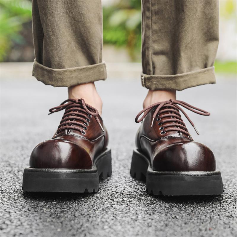 2024 новые мужские повседневные кожаные туфли с большой головой, молодежные, нишевые, удобные, модные, британский стиль, мужские туфли с увеличенным голенищем 6123-J
