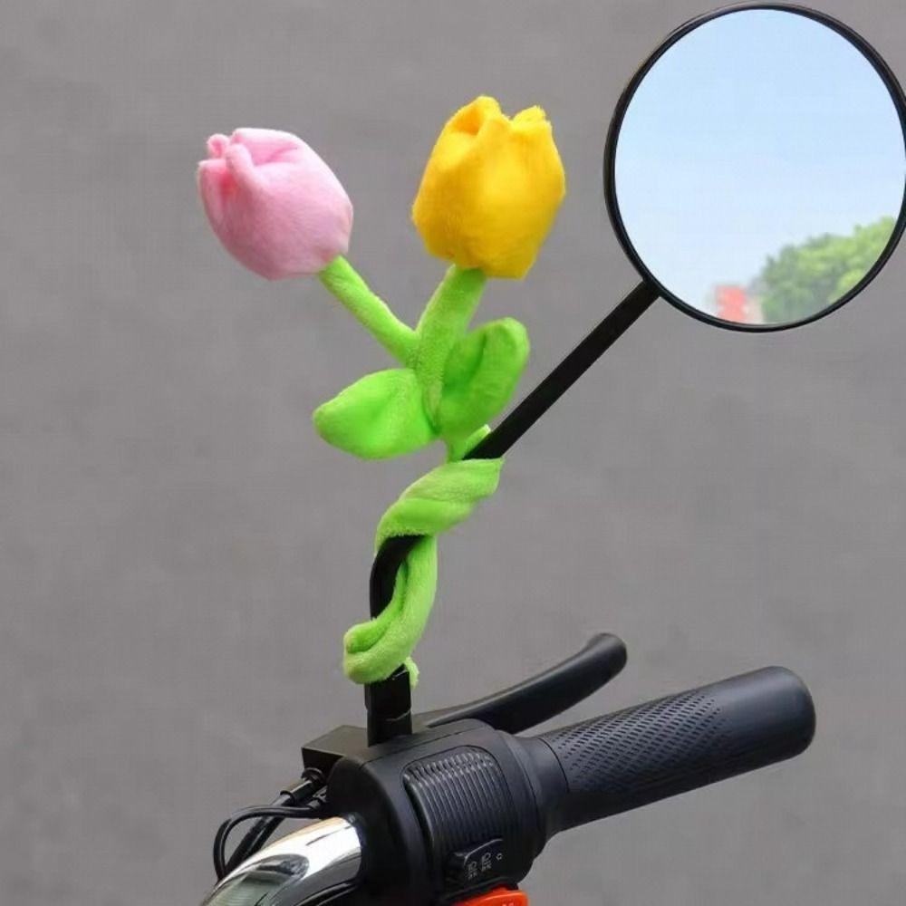 Plush Car Rearview Mirror Pendant Twisting Flower Electric Vehical Ornaments Motobike