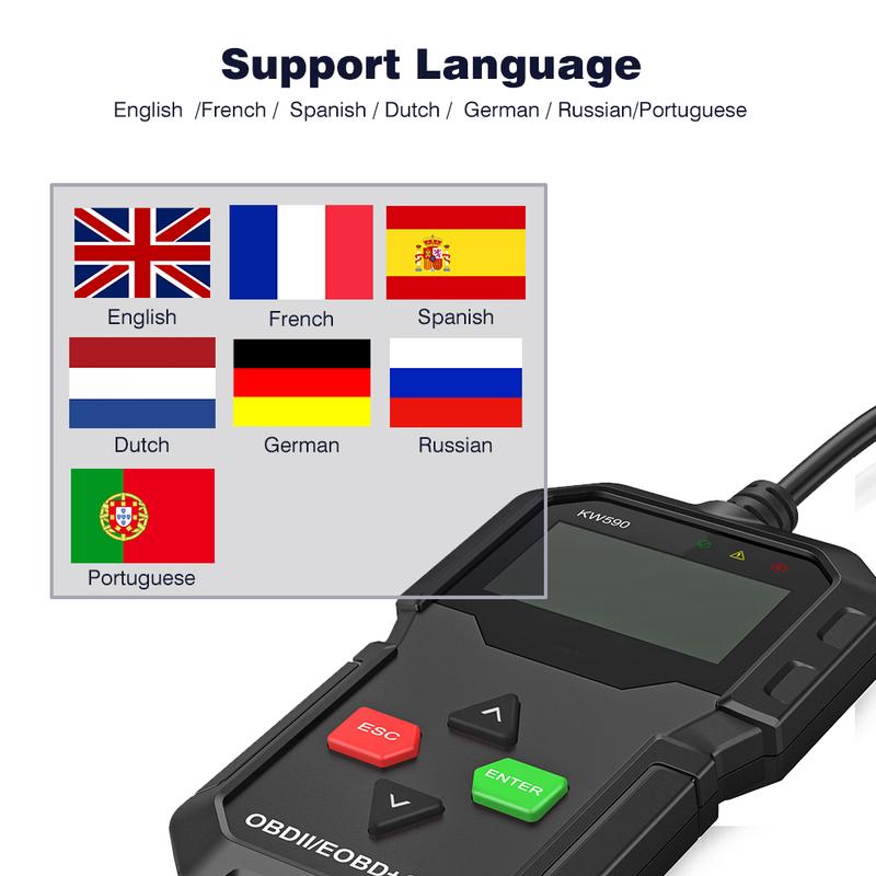 KONNWEI KW590 OBD2 Сканер Автомобильный Считыватель Кодов OBDII Диагностический Инструмент Сброс Кодов Неисправностей Поддержка Автомобилей Различных Марок и Языков