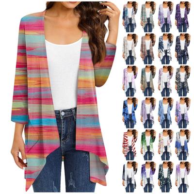 Женское легкое и тонкое пальто, кардиган с рукавами нестандартной формы с принтом и карманом