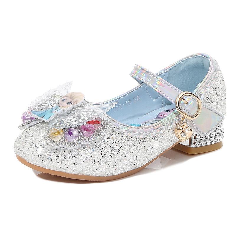 Girls' princess shoes, spring/autumn collection, children's high-heeled shoes, pink crystal shoes, soft-soled shoes for little girls, Elsa-style
