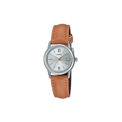Стандартная серия Минималистичные Ретро Маленькие Круглые Часы Business Casual Мода Кварцевый Механизм Кожаный Ремешок Женские часы Серебристые LTP-V002L-7B3