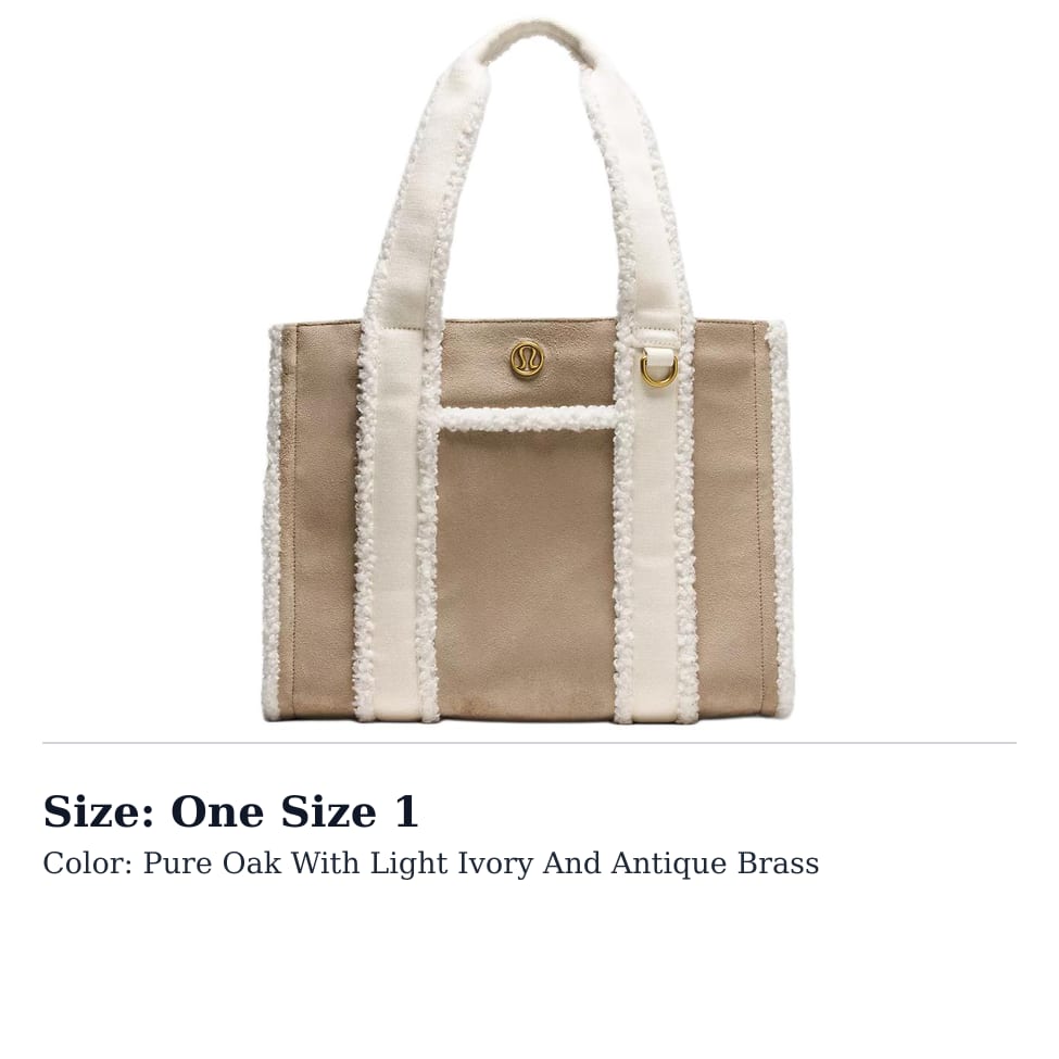 Lululemon Boxy Polyester With Cotton Tote Bag, Shopping Bag, Handbag Unisex Sheer Oak & Light Ivory & Antique Brass LW9FWTS-076305