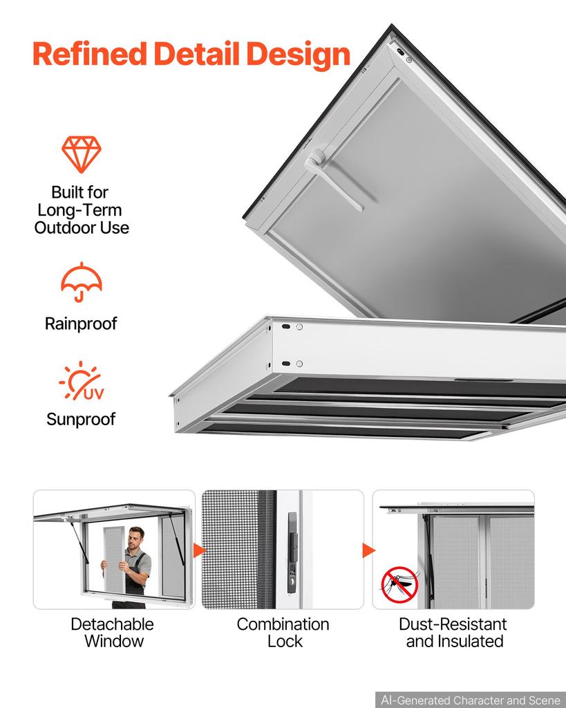 VEVOR Concession Window 1143x762mm Aluminum Alloy Service Window, for Food Truck, Up to 85 Degrees Stand Serving w/ 4 Sliding Screen Windows