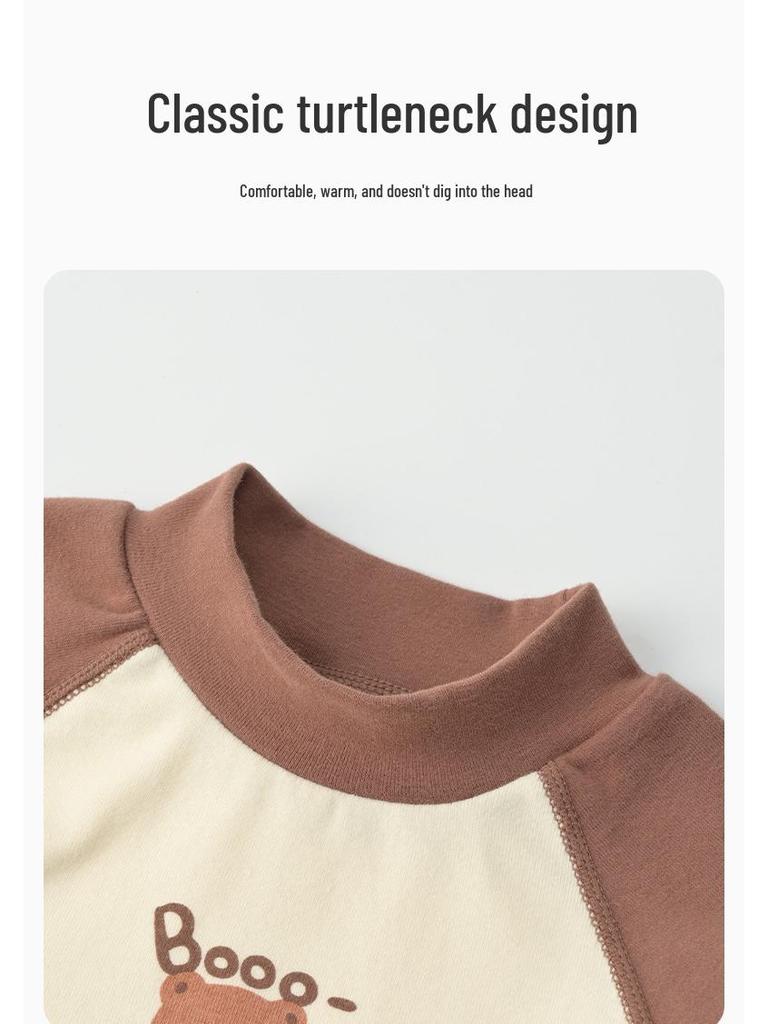 Shengte Shi Kids' Mid-Neck Cotton Thermal Top – Unisex Autumn/Winter Base Layer