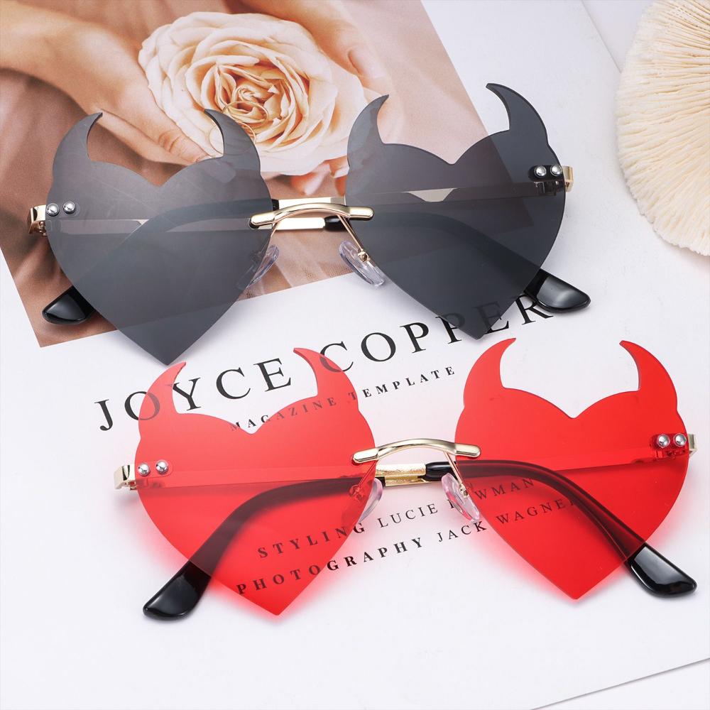Солнцезащитные очки с защитой от УФ-лучей, модные очки Rock Horn, безободковые солнцезащитные очки, ухо дьявола, форма сердца