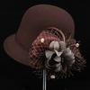 Autumn and winter new feather flower woolen top hat women's British retro casual bucket hat fashion mesh small brim basin hat