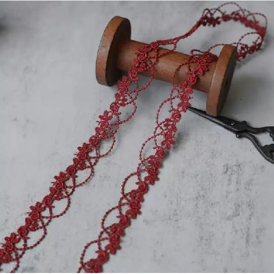 2 Meters Burgundy Embroidered Net Lace Fabric Trim Ribbons DIY Sewing Handmade Craft Materials