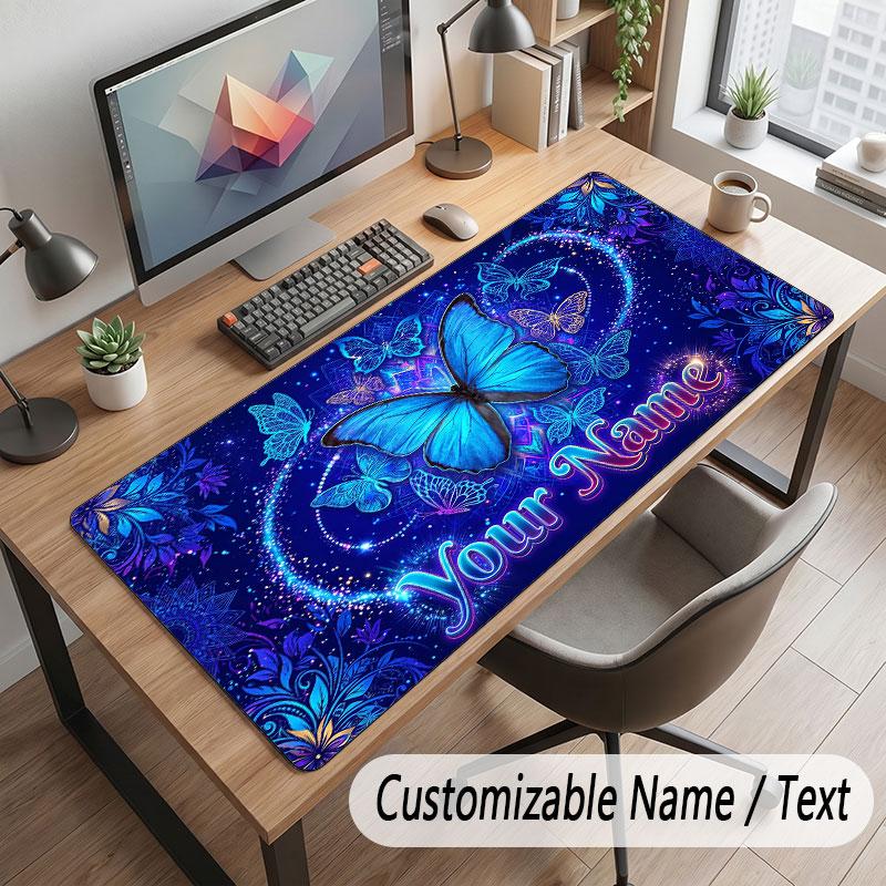 Butterfly Theme Customized Mouse Pad Personalized Print Name Text Desk Mat For Home Office Table Decor