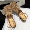 Weave Mesh Women Heeled Sandals Hollow High Heels Shoes Woman Square Toe Slingback 2025 Summer Trend Beach Pumps Sandalias Mujer