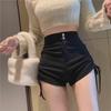 Women's High Waist Velvet Black Booty Shorts - Slim, Wide-Leg, Sexy Hotpants for Autumn/Winter
