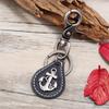 European-American Retro Men's Alloy Anchor Cowhide Keychain - Genuine Leather Gift