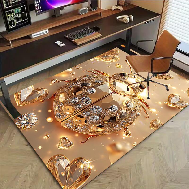 1PC Golden Ladybug Diamonds Extra Large Non Slip Floor carpet, Office, family, bedroom Large Area Rug Indoor Rugs, Vibrant Colors