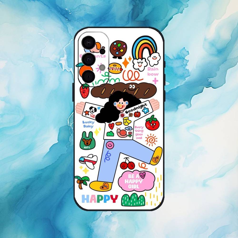 Colorful Whimsy Girl Phone Case For Samsung Galaxy A73,A72,A71,A70,A53,A52,A51,Soft Silicone Black Cover
