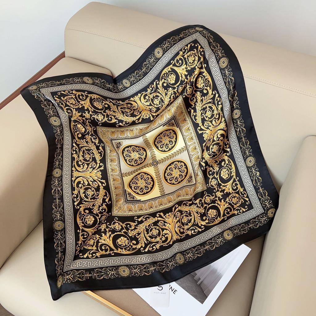 Silk Scarf Female Stripe Black and White Printing Spring and Summer New Decoration Simple Fashion Simulation Silk Square Scarf