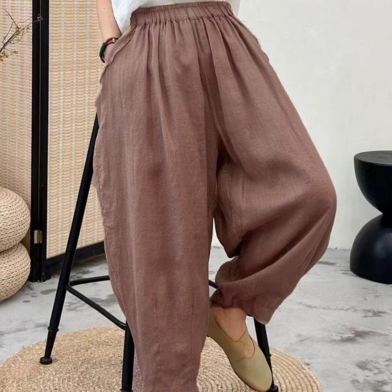 Женские ретро-шаровары 2024 года: Свободный, облегающий, эластичный пояс, универсальный, с девятью точками, многоцветный для лета и осени