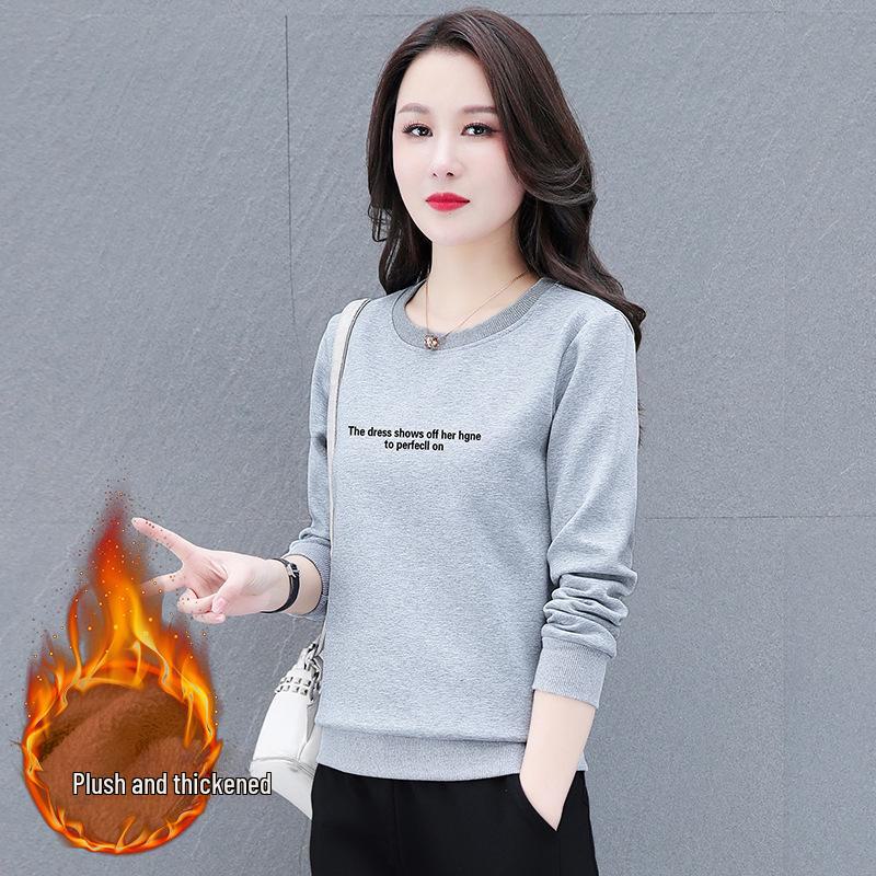 Женская толстовка с круглым вырезом – весна/осень 2025, длинный рукав, модный бархатный топ Plus